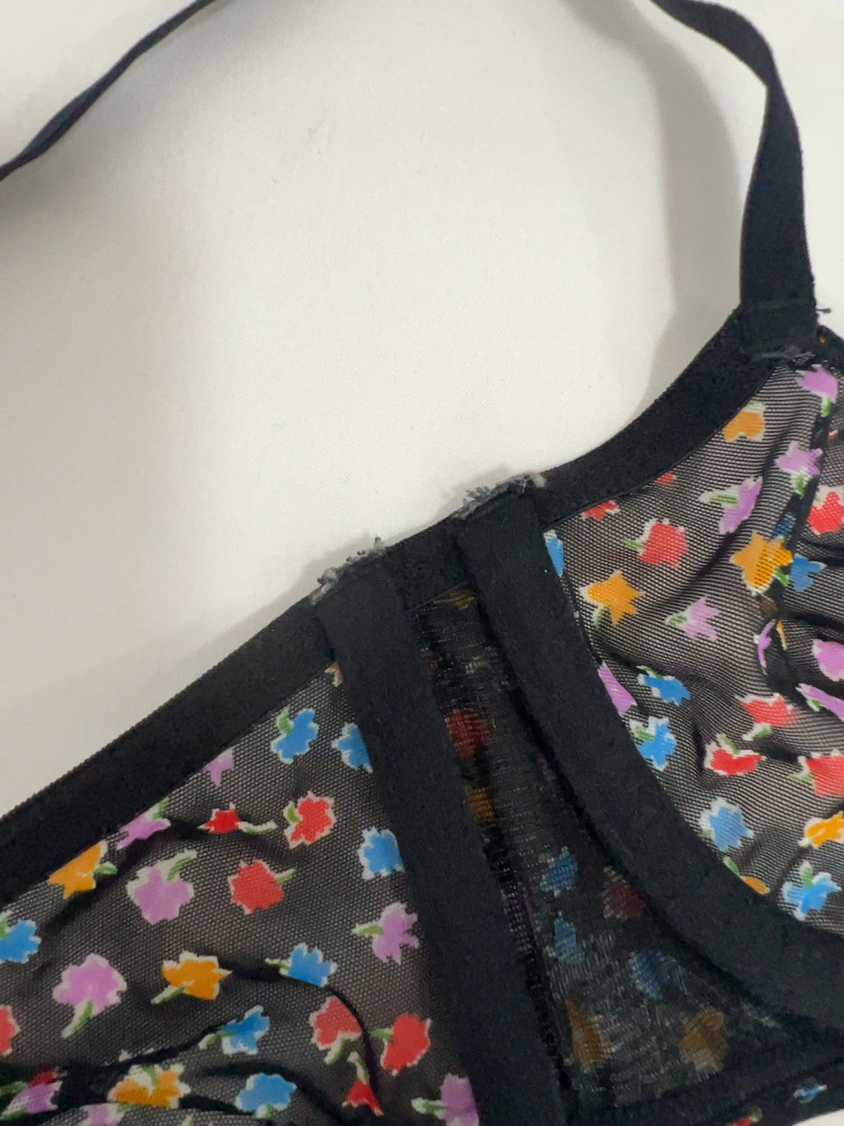 Free People Intimately Black Floral Sheer Mesh Underwire Balconette Bra 32B