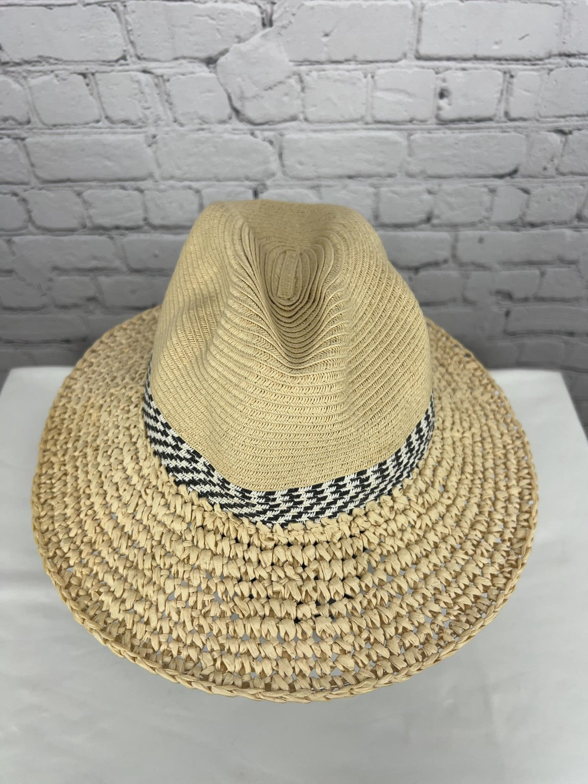 Nordstrom Woven Straw Houndstooth Band Fedora Hat One Size