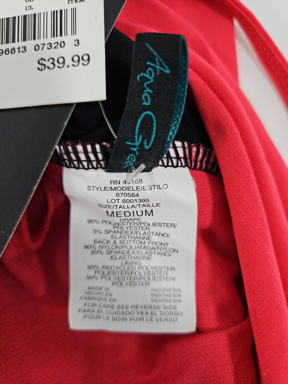 NWT Aqua Green Coral Red Black Draped Wrap One Piece Swimsuit Medium