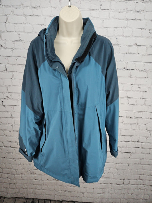 Rohan Axiom II Teal Blue Colorblock Hooded Waterproof Rain Jacket Women's L