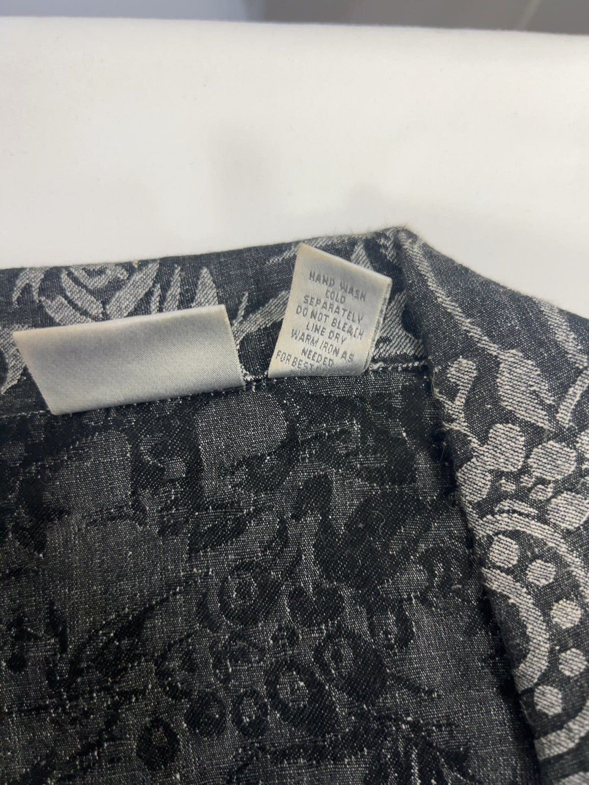 Chico's Black Gray Pagoda Jacquard Linen Blend 3/4 Sleeve Jacket 2 (US M)