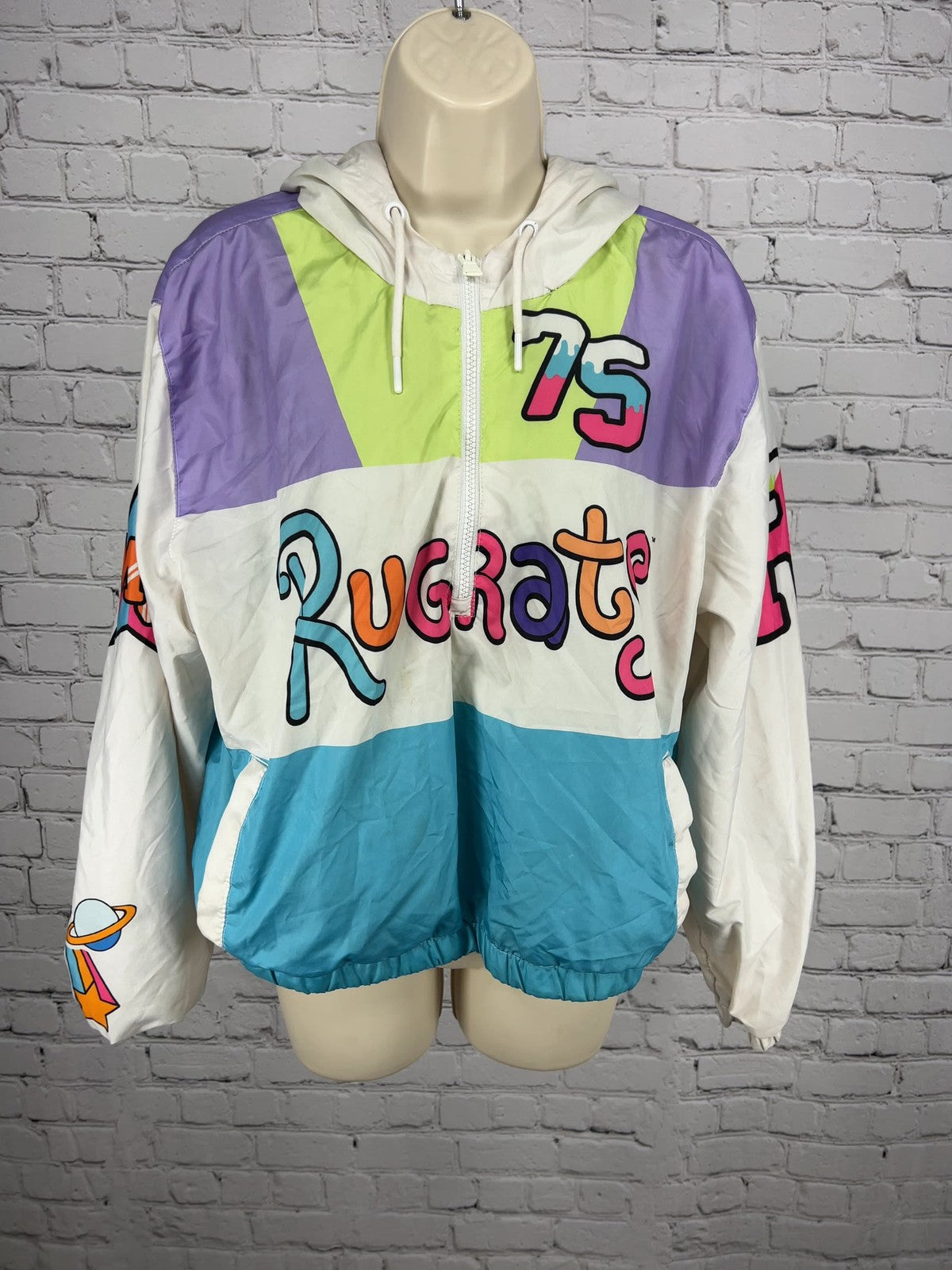 Members Only Nickelodeon Rugrats Cropped Half Zip Windbreaker Jacket L