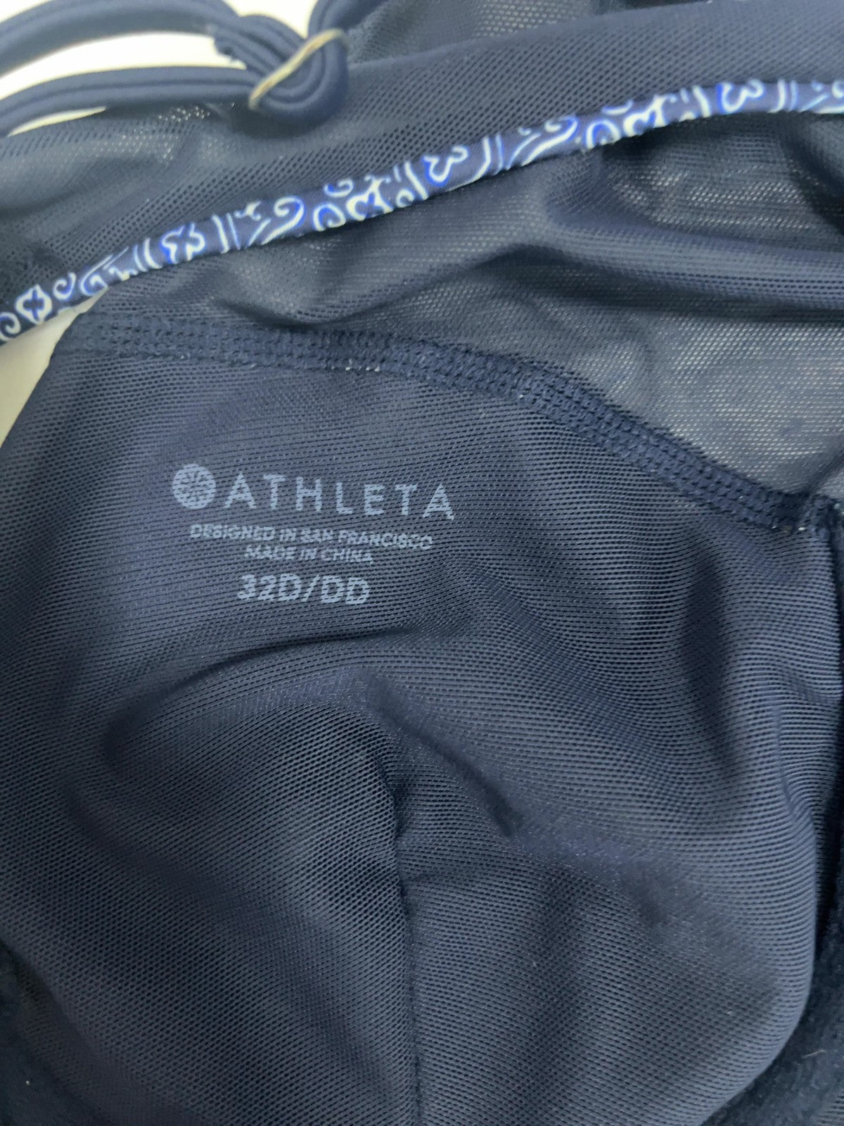 Athleta Navy Medallion High Neck Crisscross Underwire Bikini Top 32D/DD