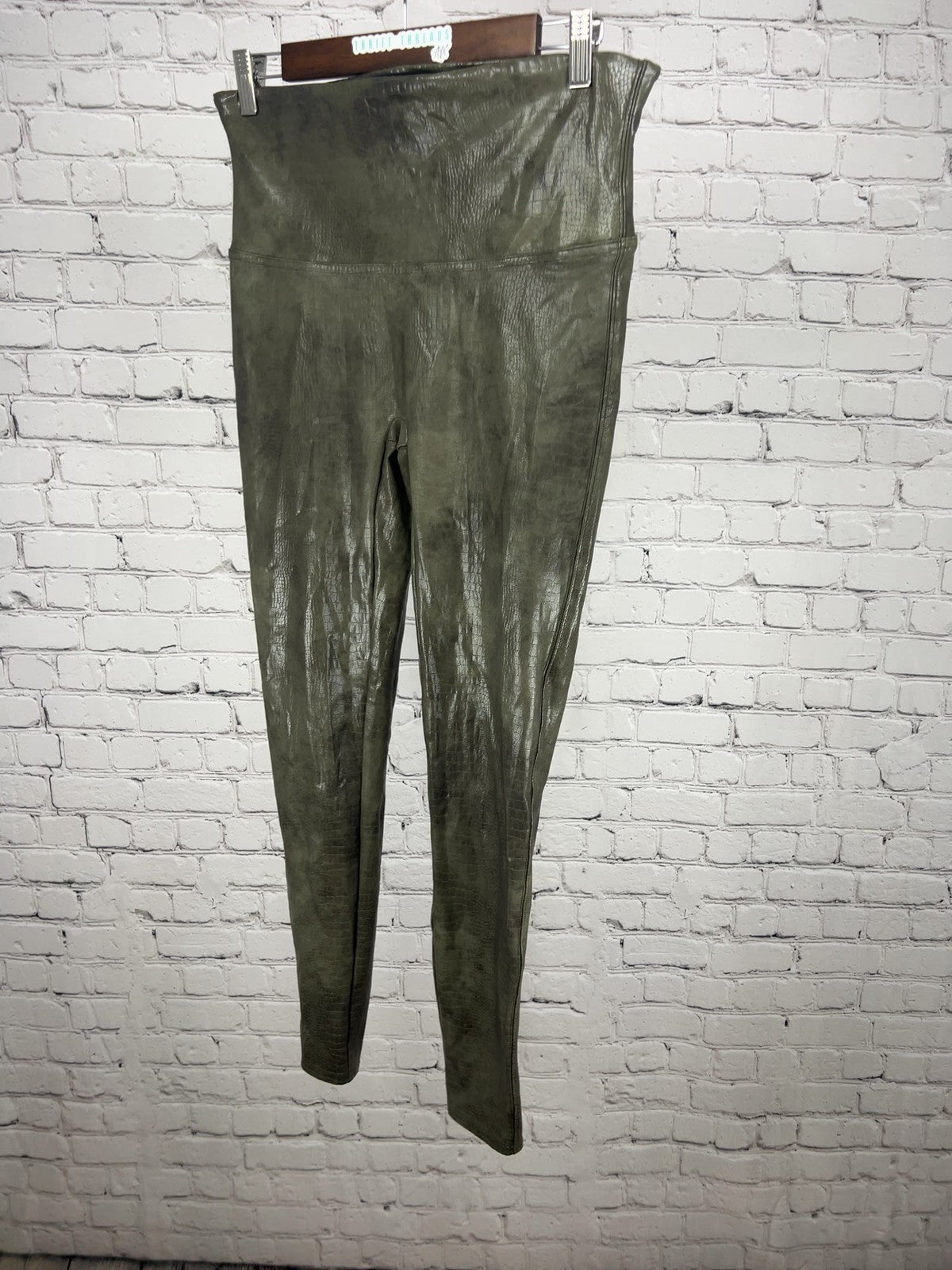 Spanx Olive Green Faux Leather Croc Shine High Rise Leggings XL