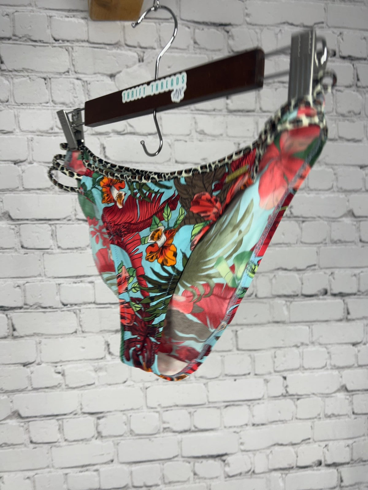Bruno Banani Tropical Floral Leopard Trim Strappy Side Bikini Bottom