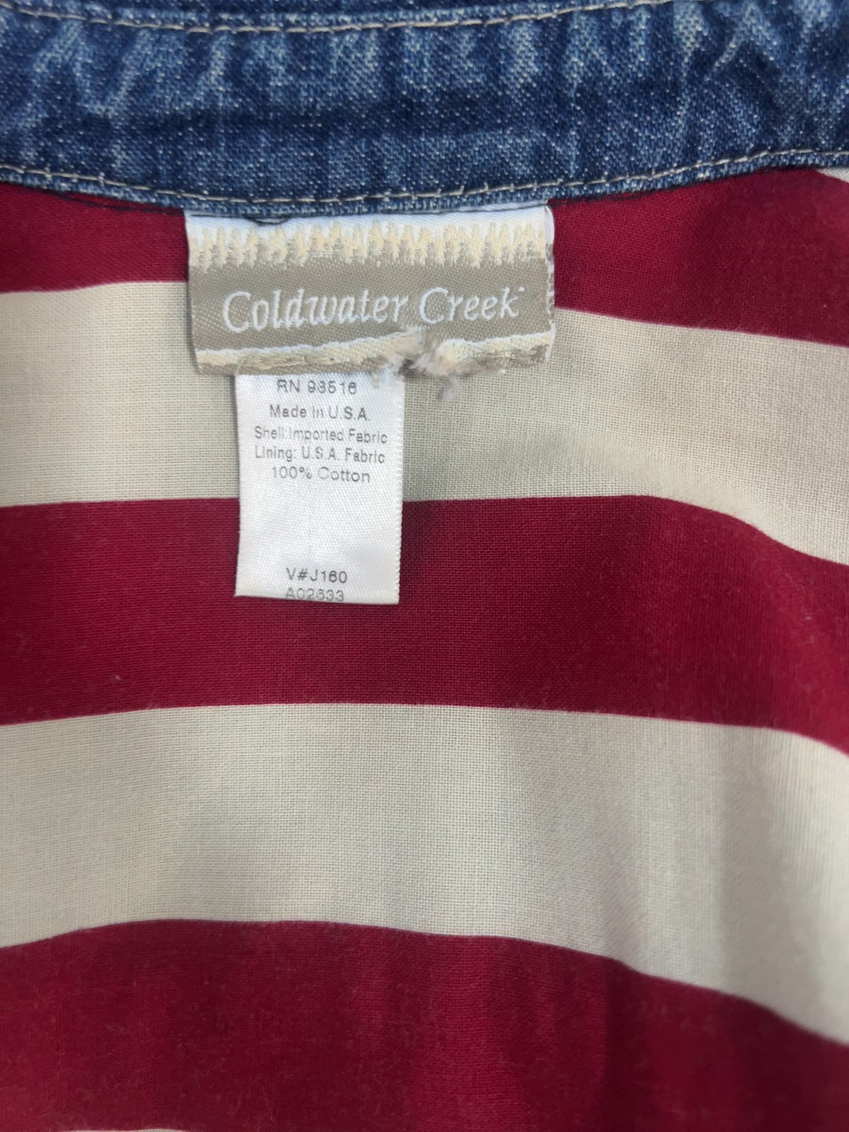 VTG Coldwater Creek Americana Flag Lined Denim Jean Jacket USA Women's XL