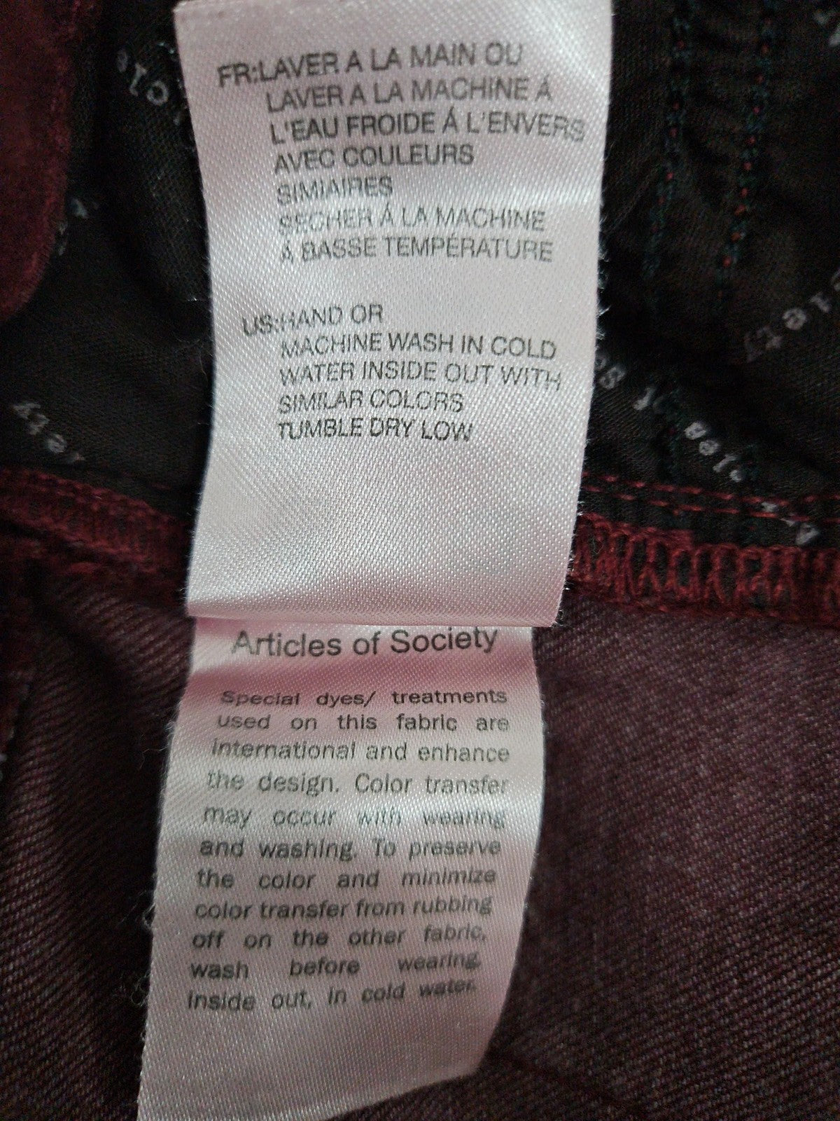 Articles of Society Burgundy Raw Hem Skinny Women's Denim Jeans 27 (28X30)
