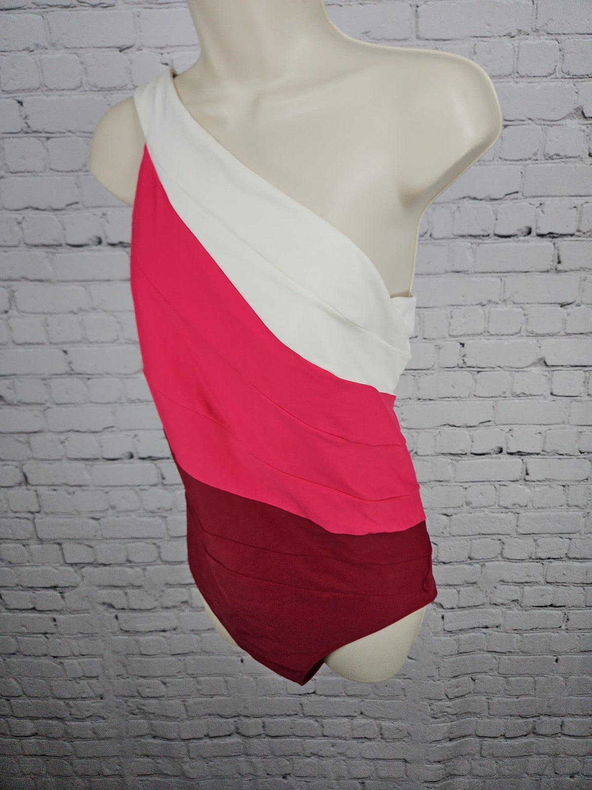 Summersalt Pink Red White Colorblock One Shoulder One Piece Swimsuit 12