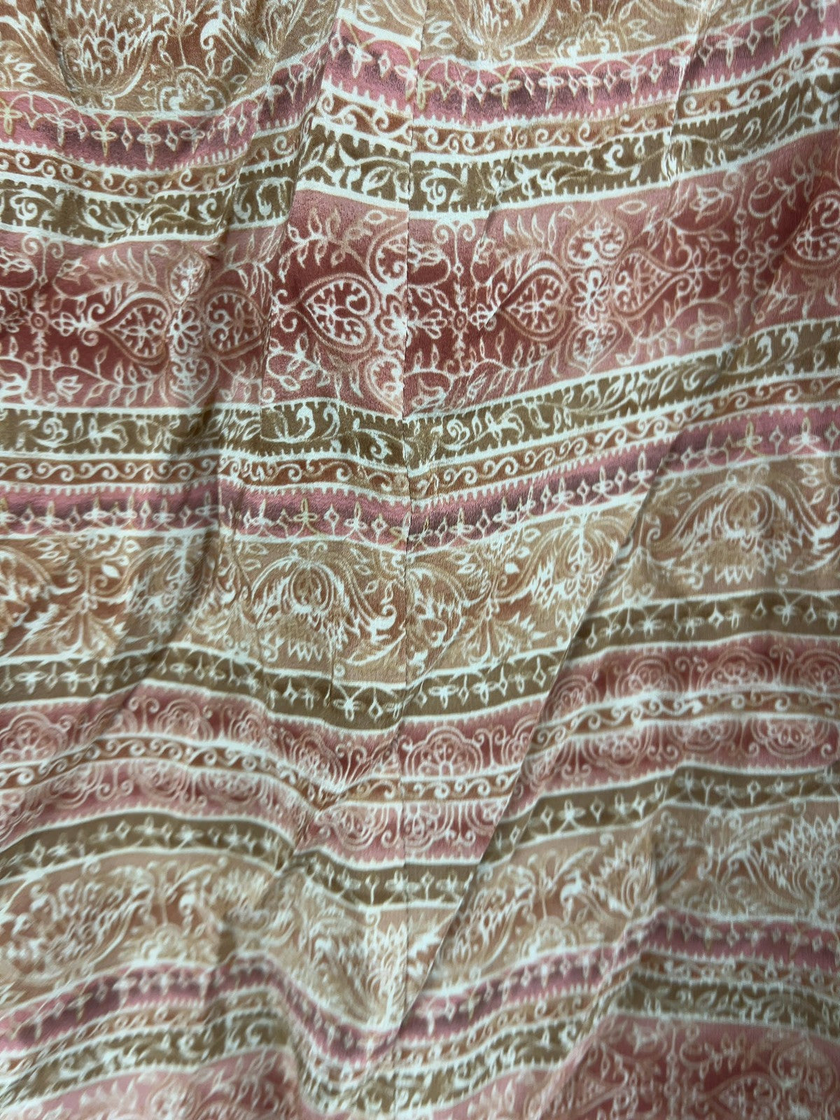 VTG Talbots Tan Rust Paisley Border Print 100% Silk Lined Midi Skirt 10