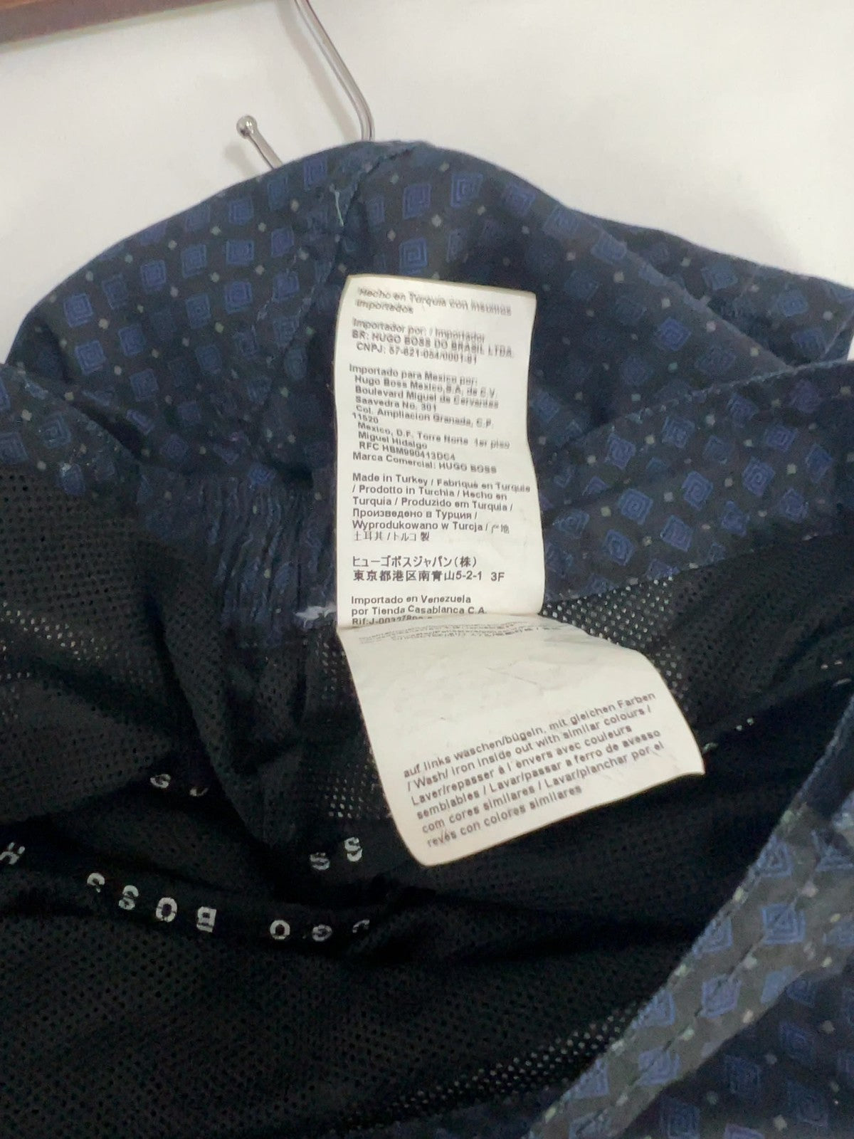 Hugo Boss Navy Geometric Print Side Tab Mesh Lined Swim Trunks L (36X5.5)