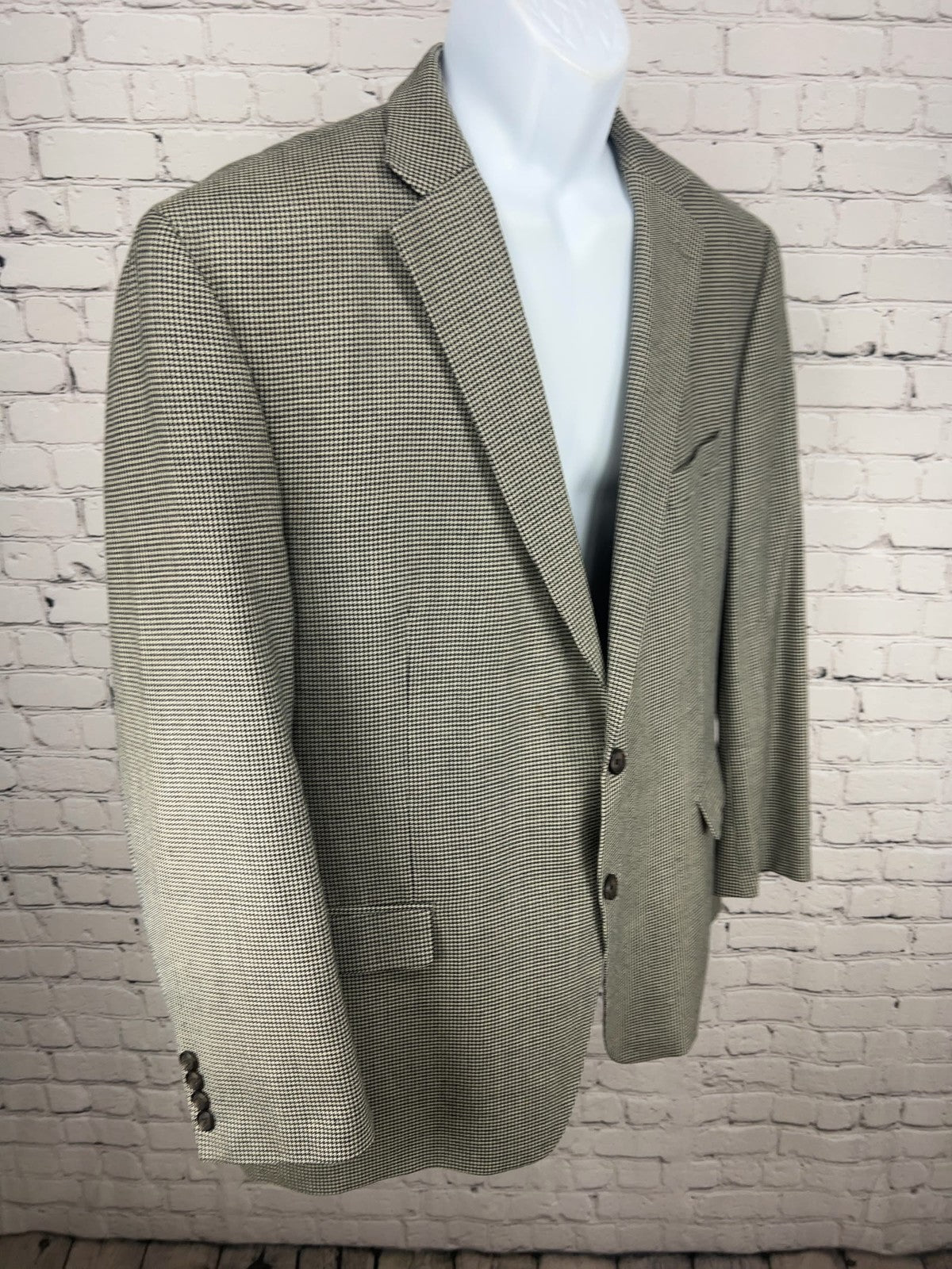 Lauren Ralph Lauren Black Houndstooth Silk Wool 2 Button Blazer Sport Coat 48R