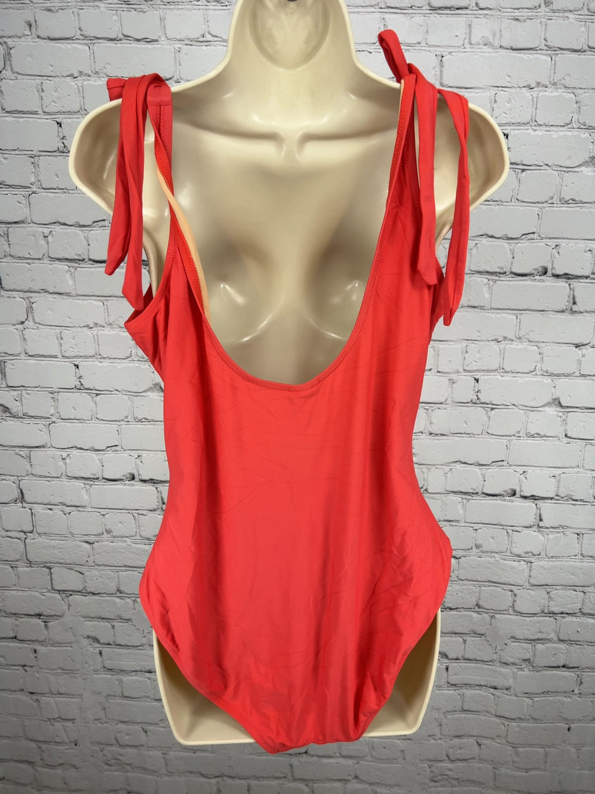 J.Crew Red Deep V Neck Tie Shoulder Lined One Piece Swimsuit Bathing Suit Size L