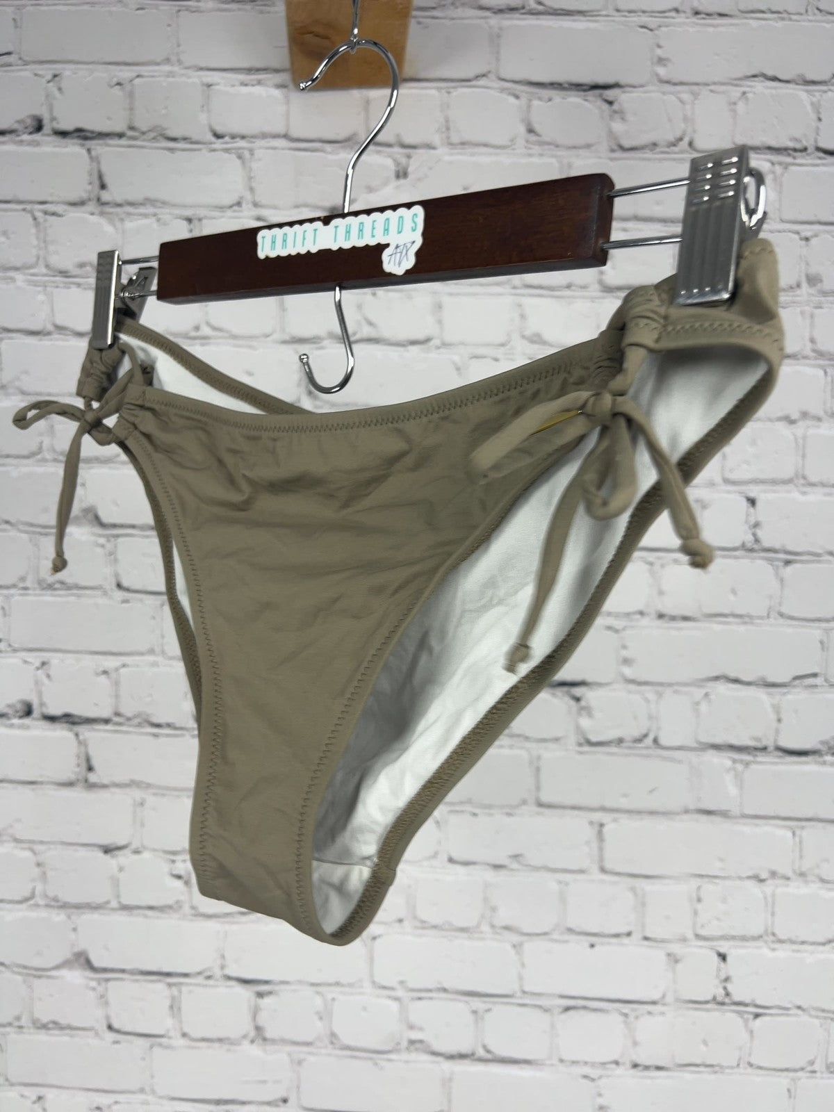 Lascana Taupe Side Tie O-Ring Lined Bikini Bottom Swimwear Size 6