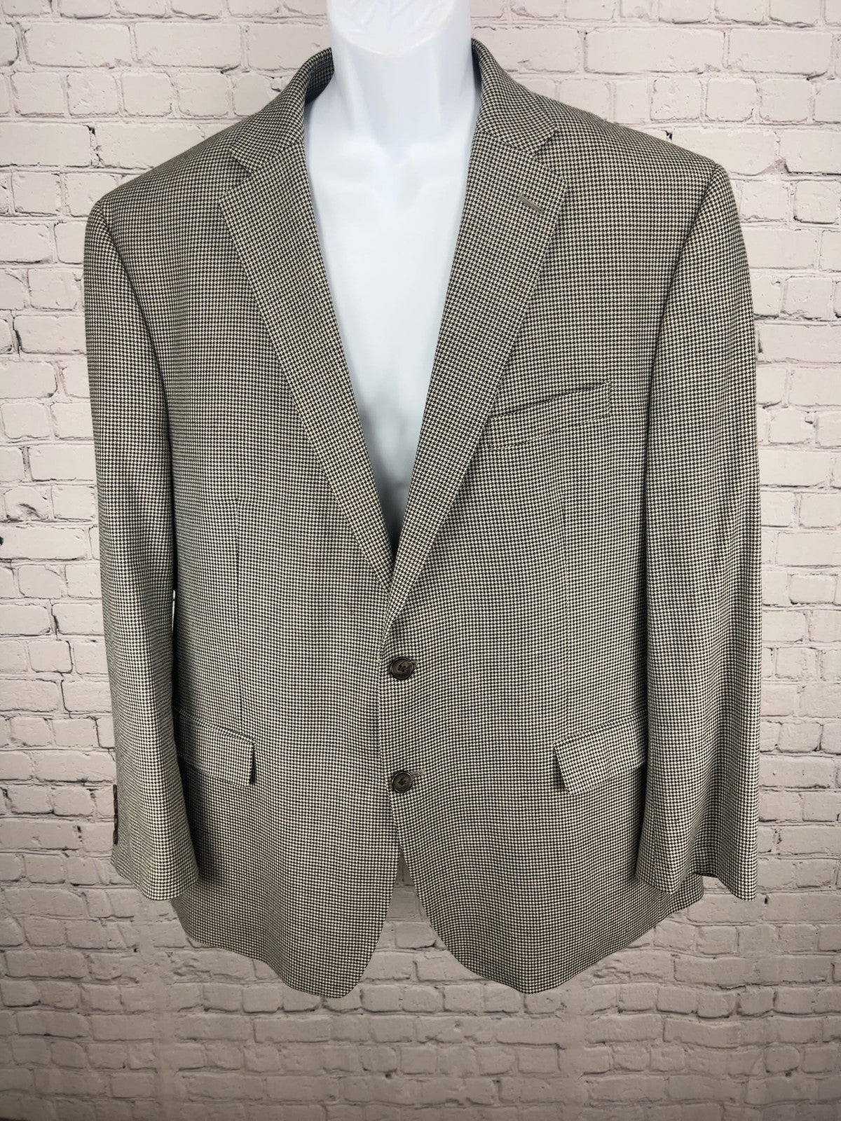 Lauren Ralph Lauren Black Houndstooth Silk Wool 2 Button Blazer Sport Coat 48R