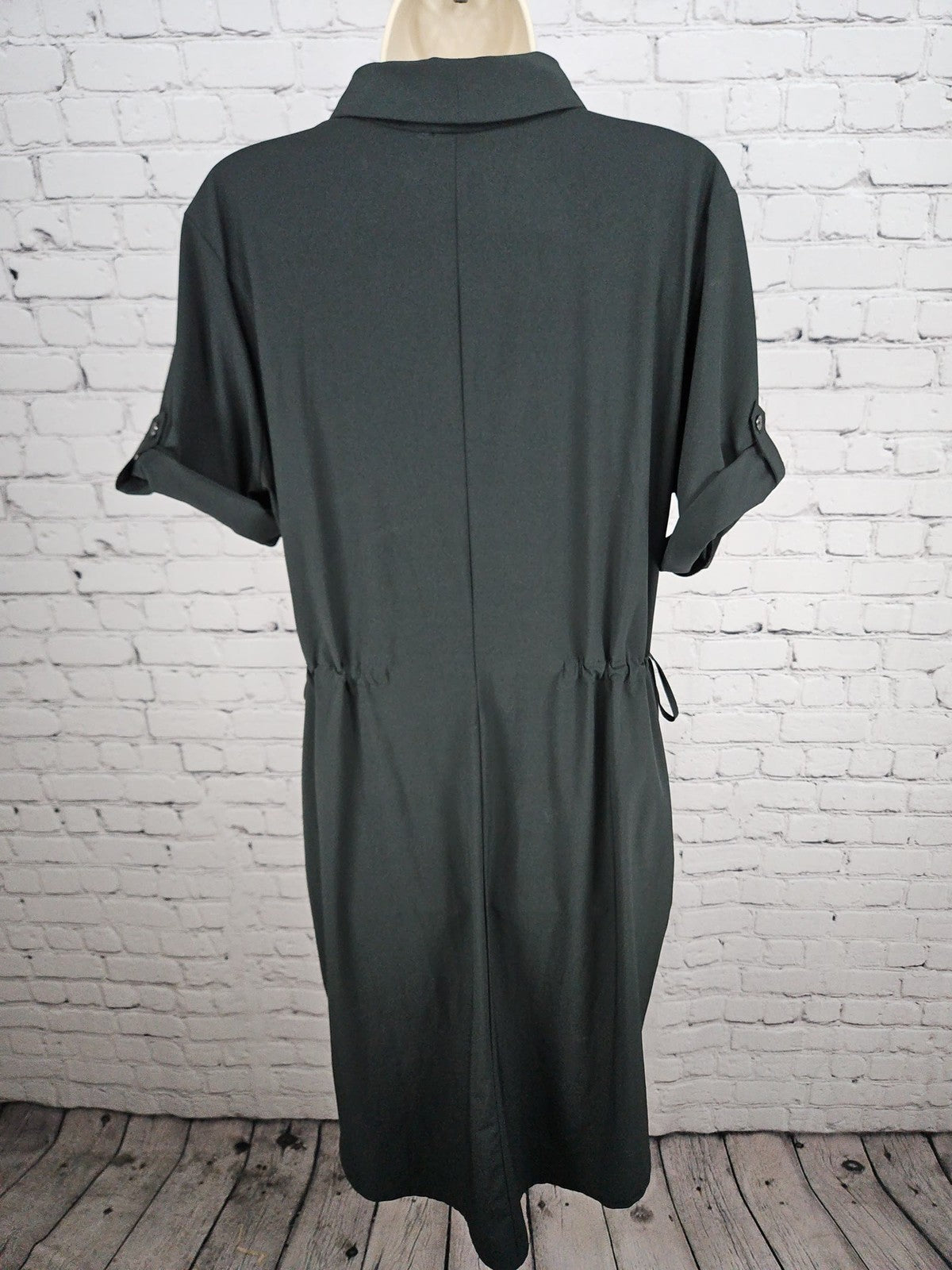 Royal Robbins Women's Black Shawl Collar Drawstring Waist Shirt Dress L