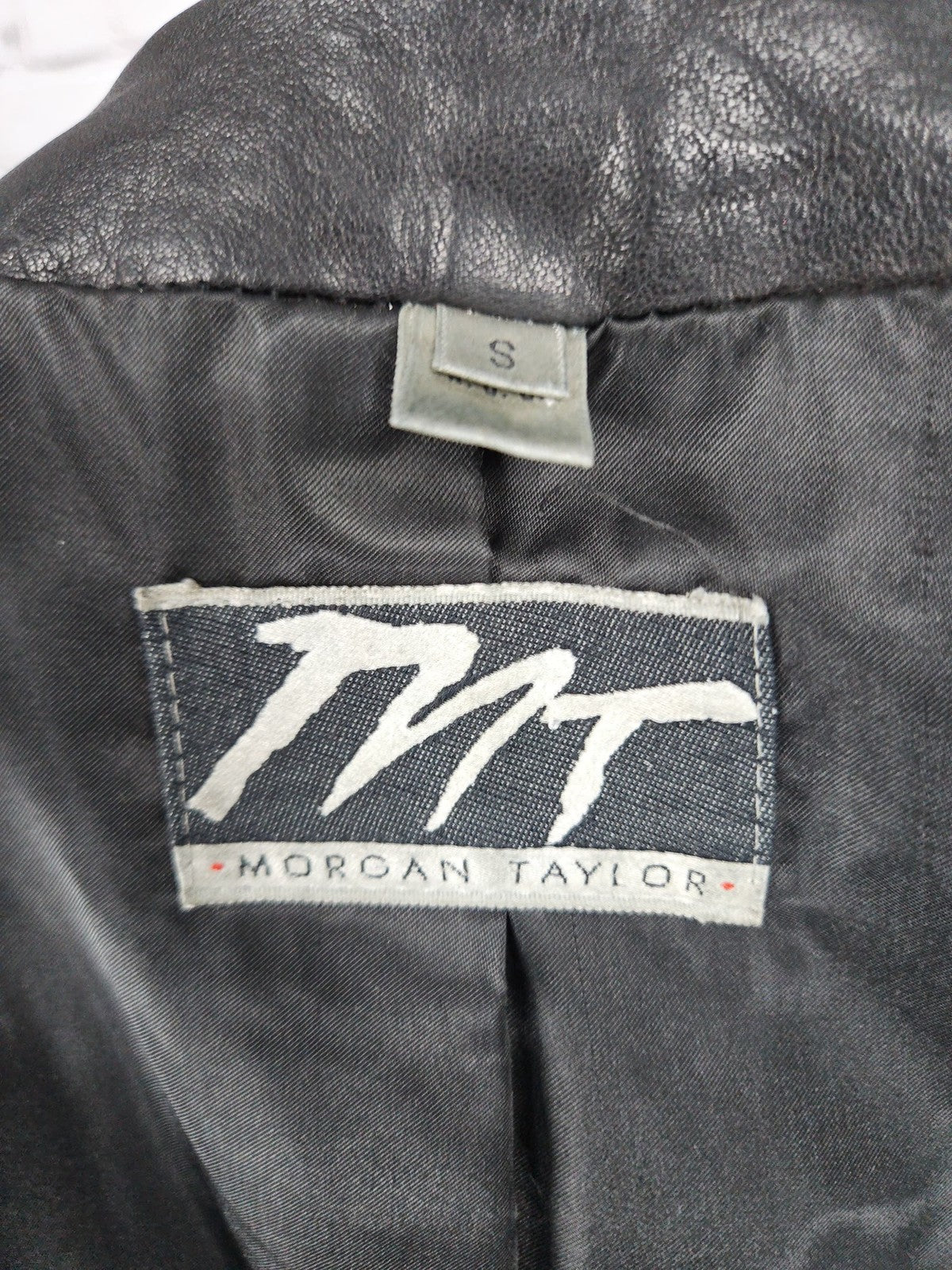 VTG Morgan Taylor Black Leather Asymmetric Shawl Collar Bomber Jacket Women's S