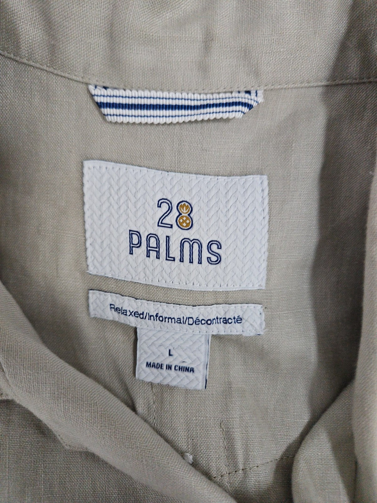 28 Palms Khaki 100% Linen Guayabera Short Sleeve Button Up Shirt Men's L