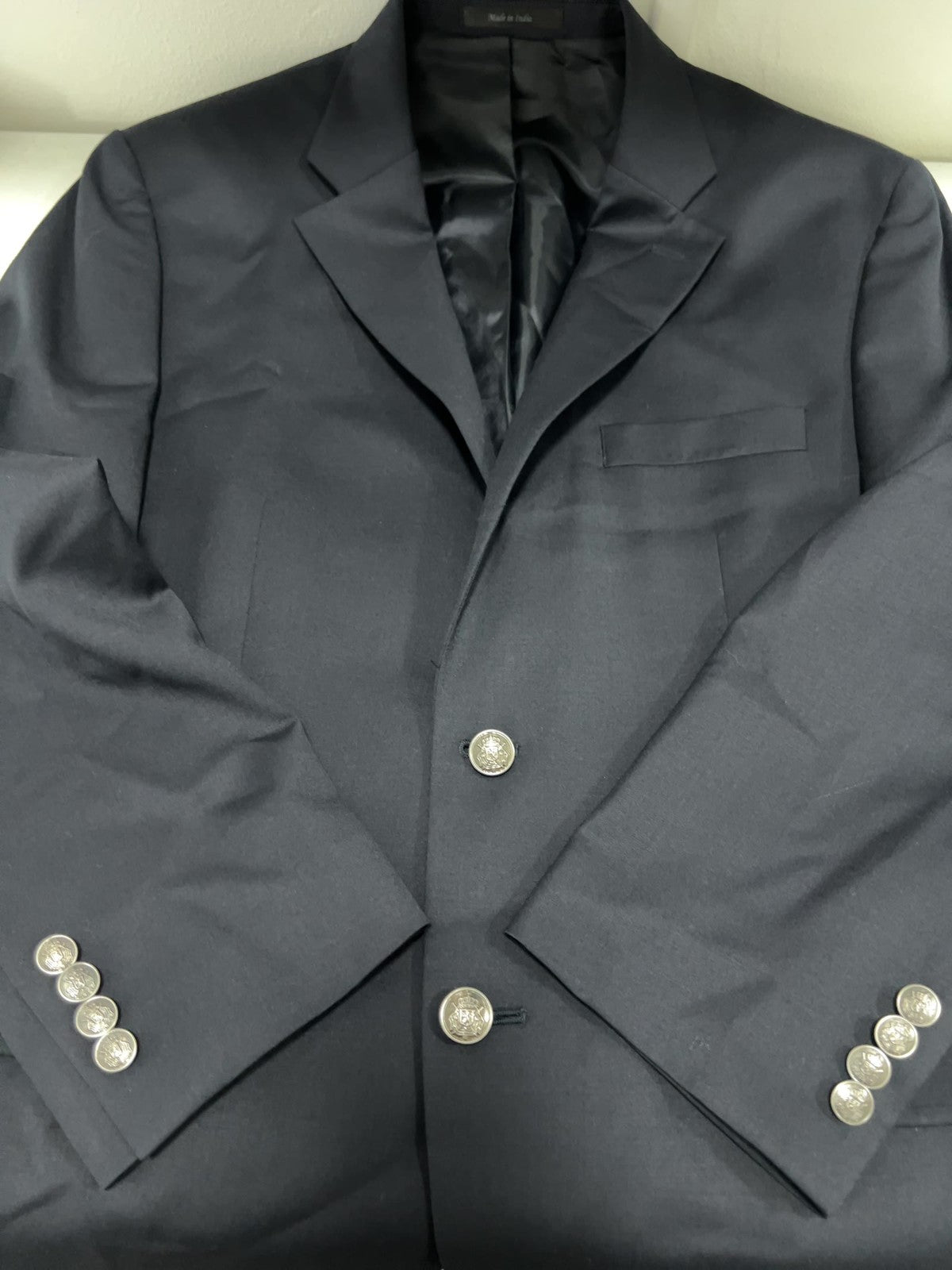 Michael Kors Navy Wool Blend 2 Button Silver Crest Blazer Sport Coat 40S