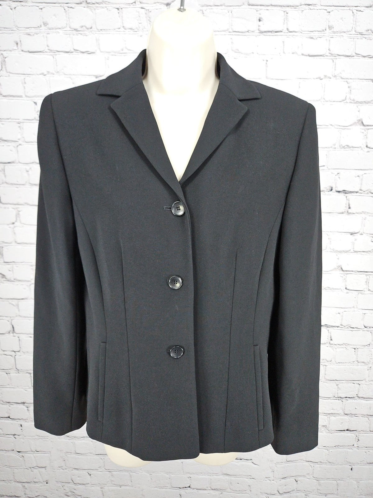 VTG Ann Taylor Black Triacetate 3 Button Notch Collar Lined Blazer 8