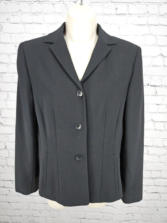 VTG Ann Taylor Black Triacetate 3 Button Notch Collar Lined Blazer 8