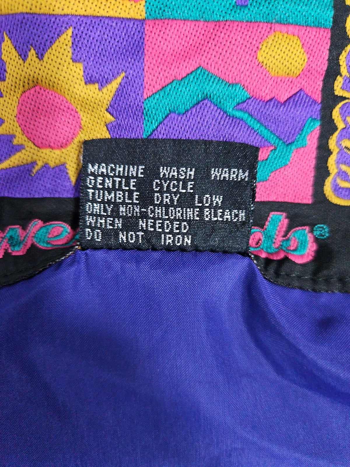 VTG Weekends Purple Teal Color Block Hooded Nylon Windbreaker Jacket Men's L