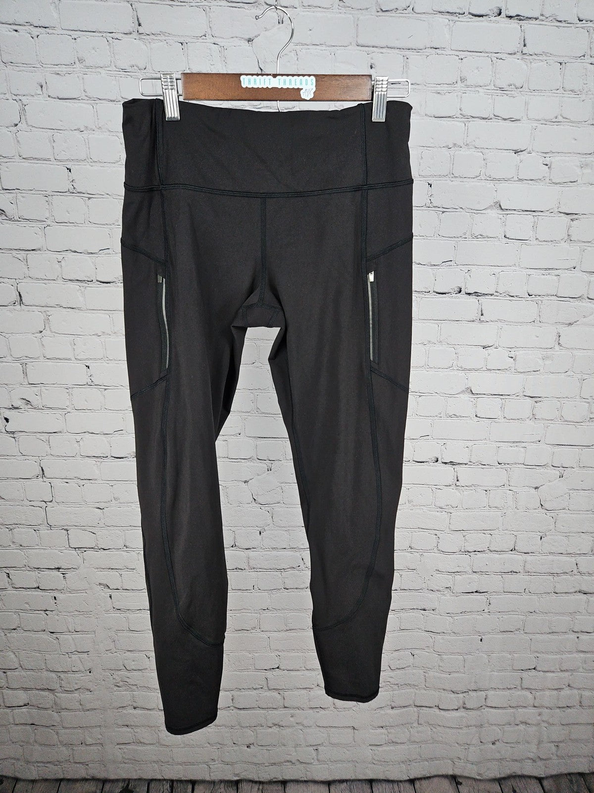 Athleta Rainier Tight Black Zip Pocket Running Leggings Women's L