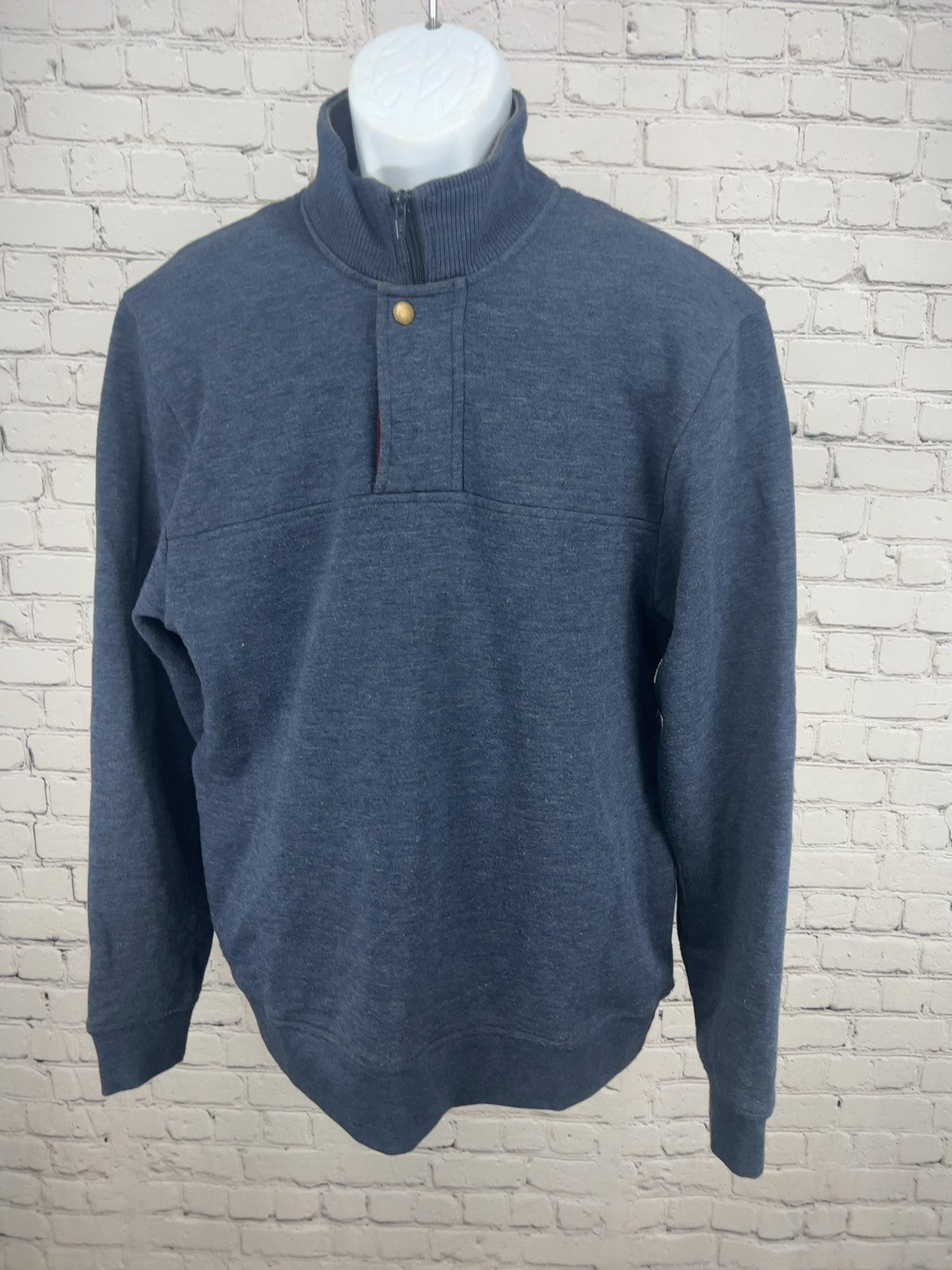 Orvis Blue Heather Quarter Zip Snap Mock Neck Pullover Sweatshirt M