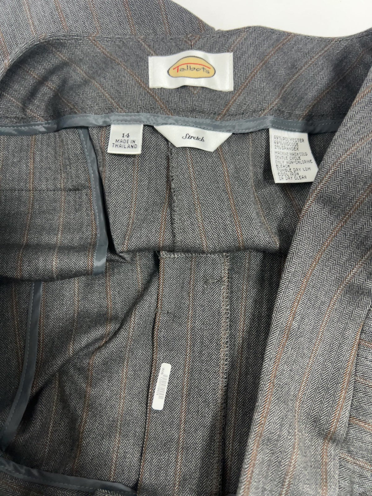 Talbots Gray Pinstripe Herringbone Stretch Trouser Pants Women's 14