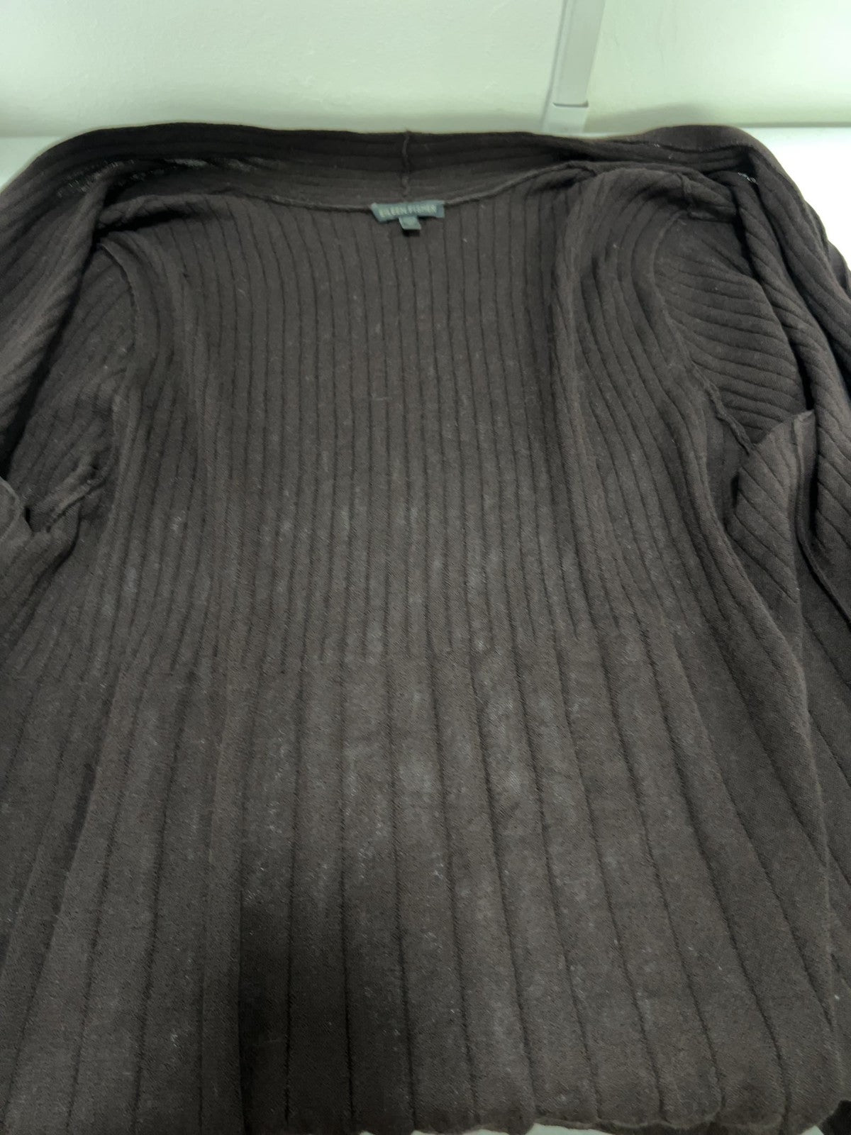 Eileen Fisher Brown Ribbed Knit Open Front Long Sleeve Cardigan Sweater XL