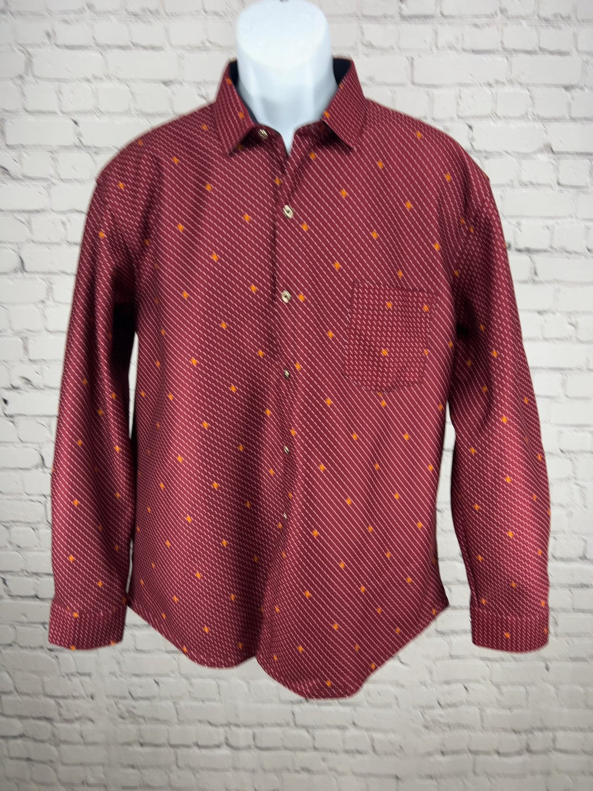 Fleecey Jully's Burgundy Polka Dot Crown Fleece Lined Button Up Shirt L