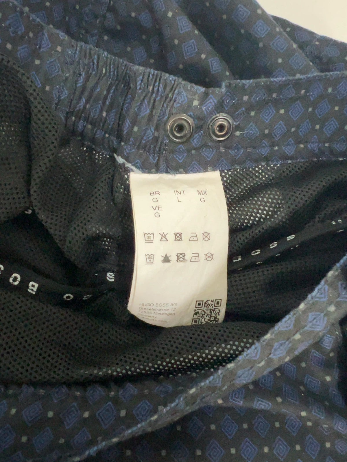 Hugo Boss Navy Geometric Print Side Tab Mesh Lined Swim Trunks L (36X5.5)