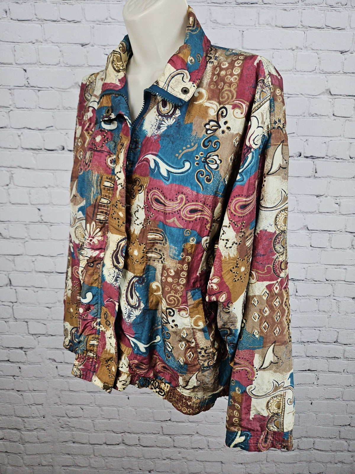 VTG Westside Connection Reversible Teal Paisley Nylon Windbreaker Jacket L