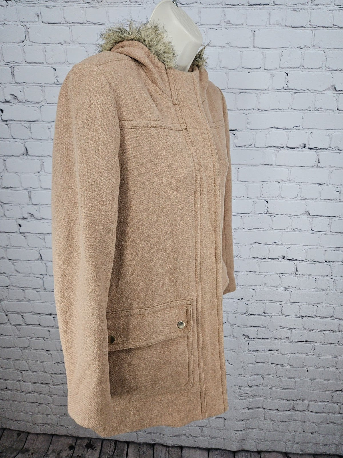 J.Crew Mercantile Camel Wool Blend Faux Fur Hooded Parka Coat Women's 4