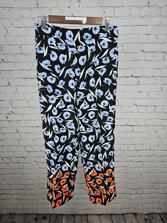 Ann Taylor Black Blue Floral Print Straight Leg Ankle Pants 4P (28X26.5)