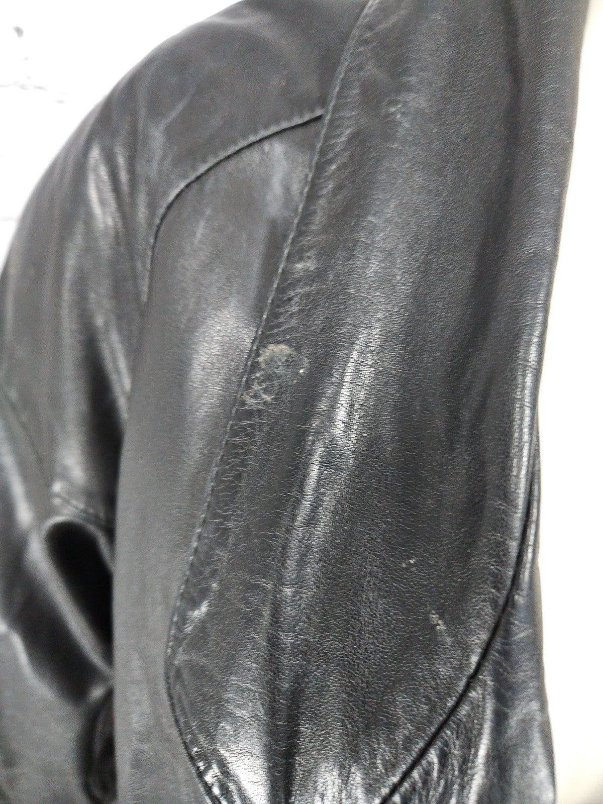 VTG Morgan Taylor Black Leather Asymmetric Shawl Collar Bomber Jacket Women's S