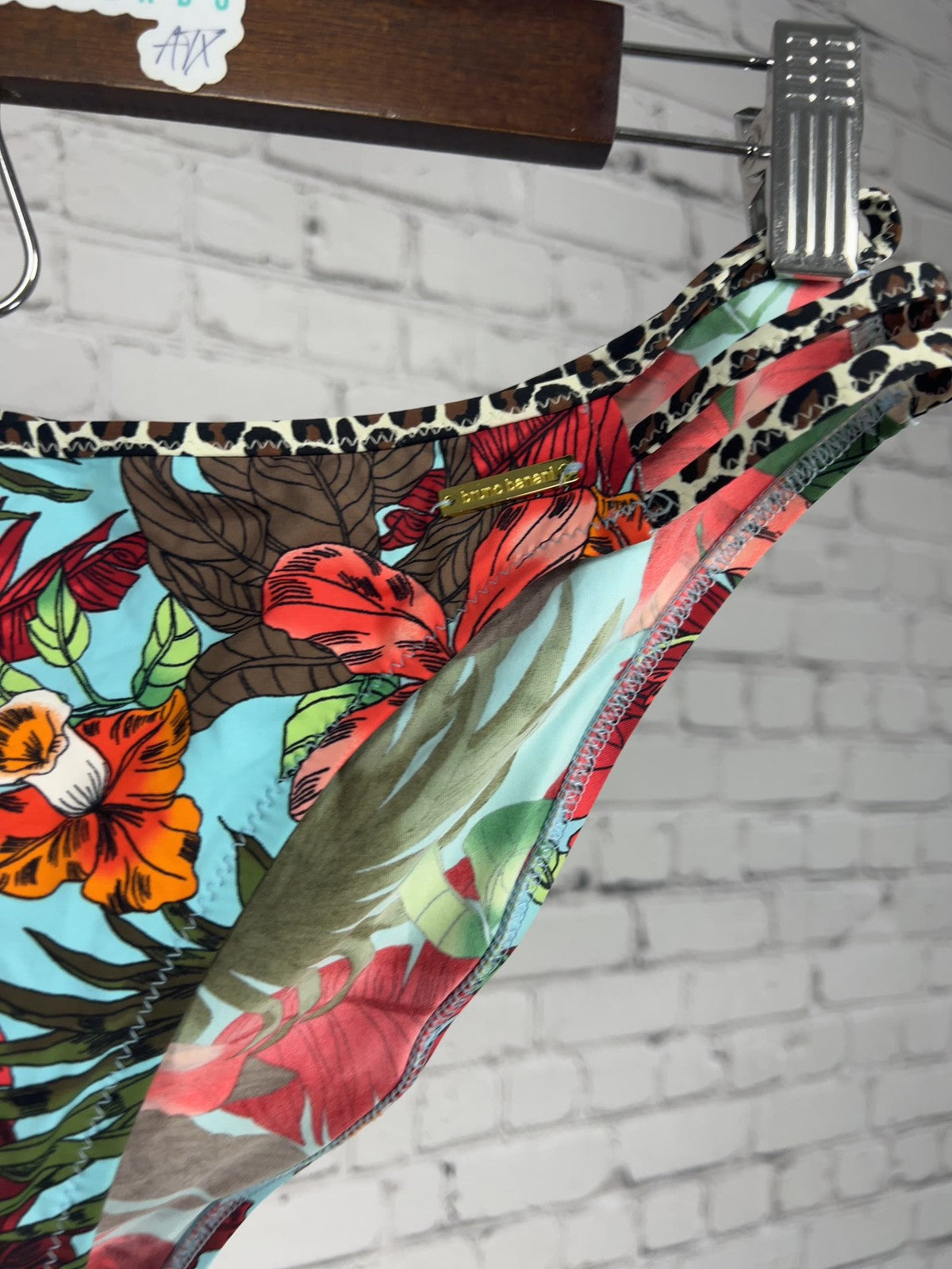 Bruno Banani Tropical Floral Leopard Trim Strappy Side Bikini Bottom