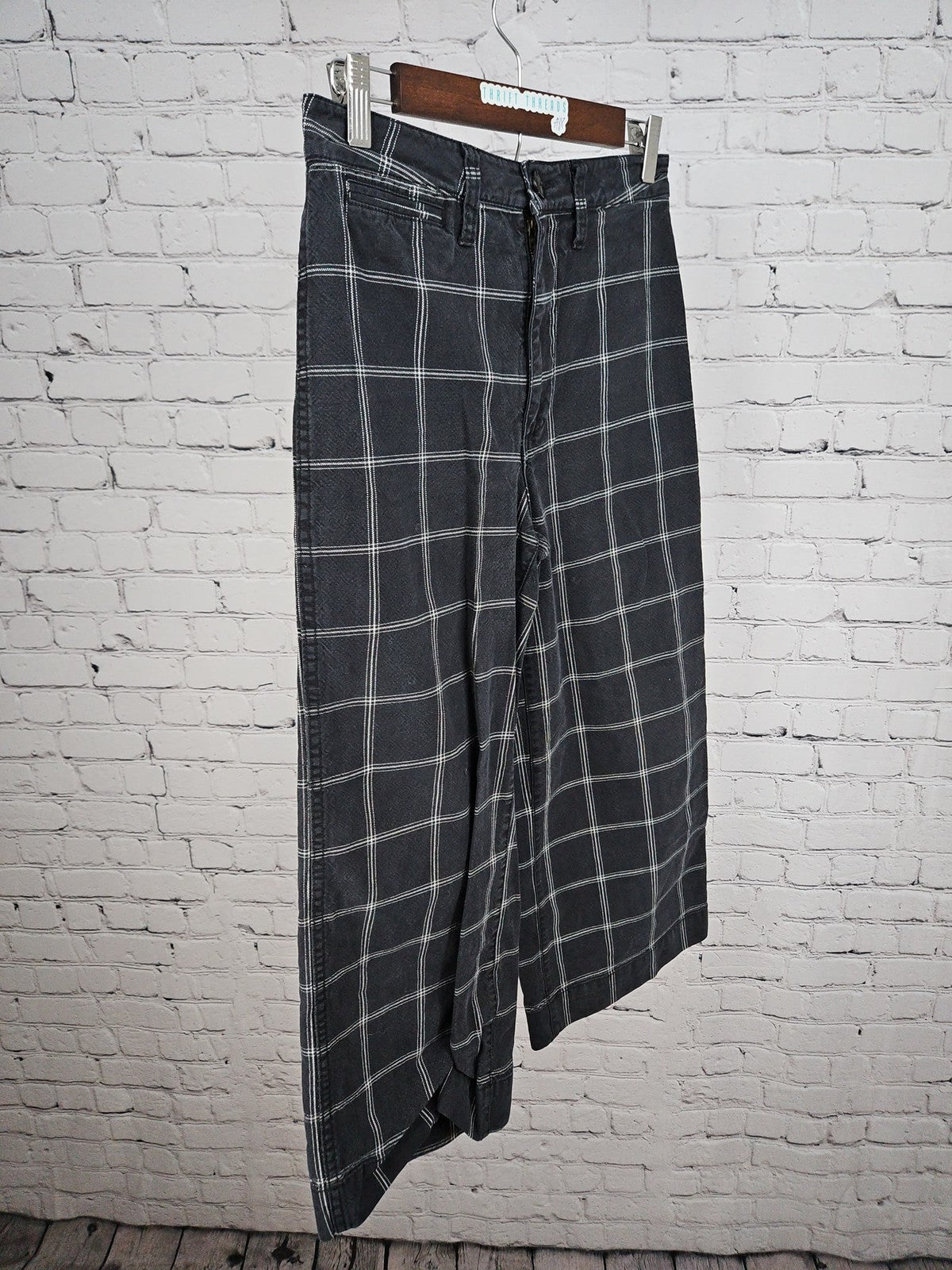 Madewell Black White Windowpane Plaid Wide Leg Cropped Pants 27 (28X23.5)
