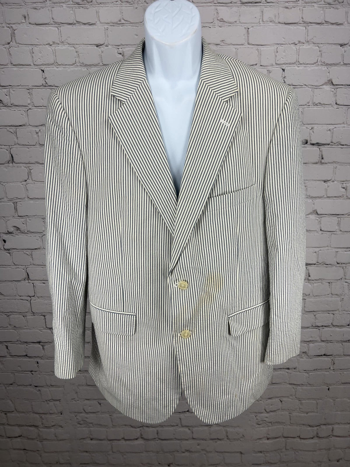 Brooks Brothers Blue White Seersucker Cotton 2 Button Blazer Sport Coat 42R