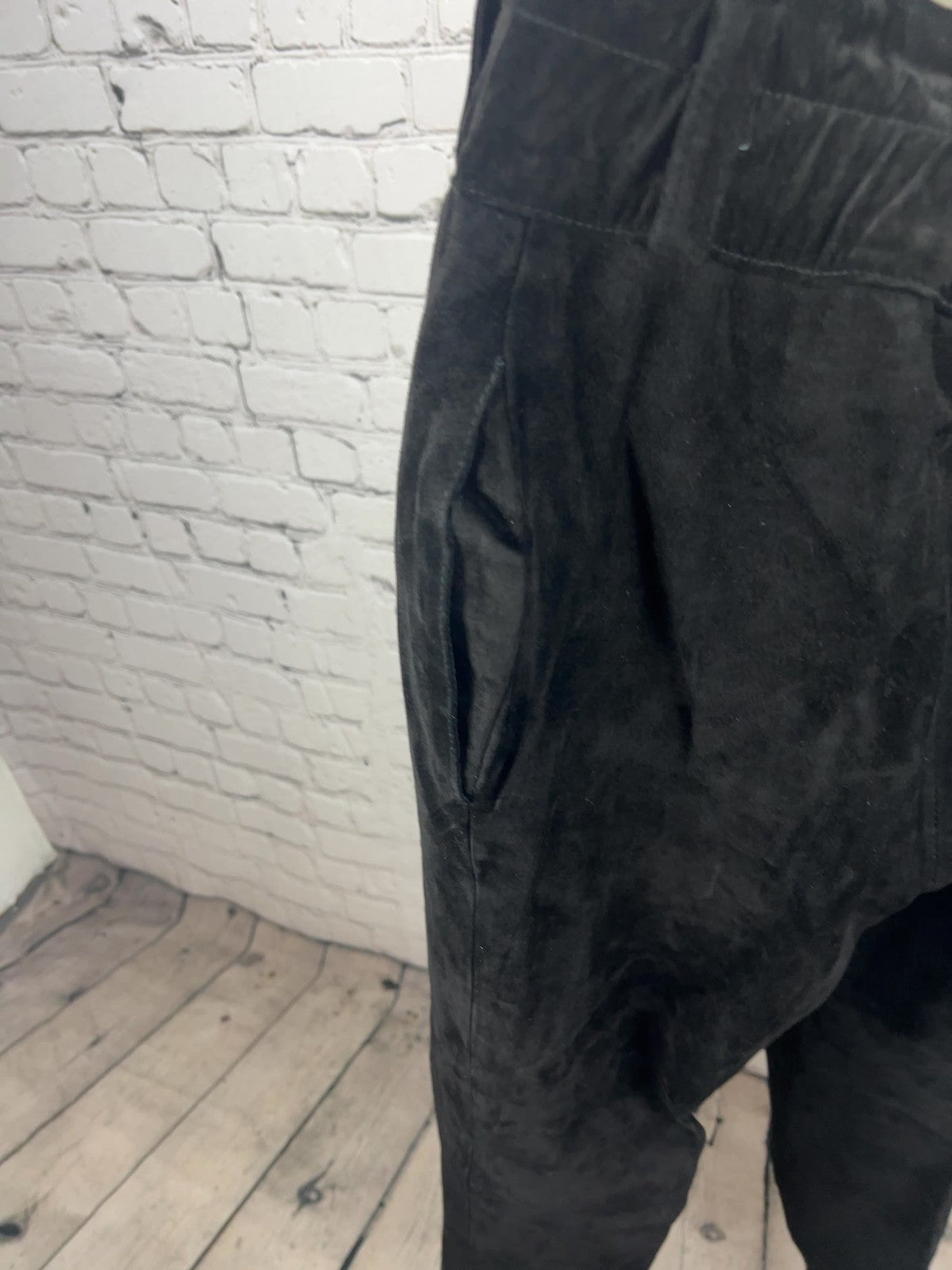 VTG Cedars Black Suede Leather Paperbag Waist Pleated Tapered Pants 6