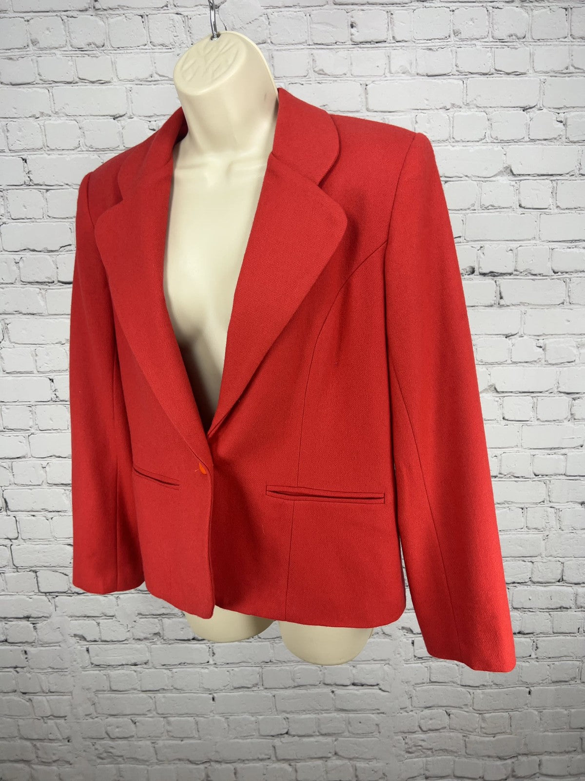 VTG Adolfo International Red 100% Wool 1 Button Notch Lapel Lined Blazer USA 6