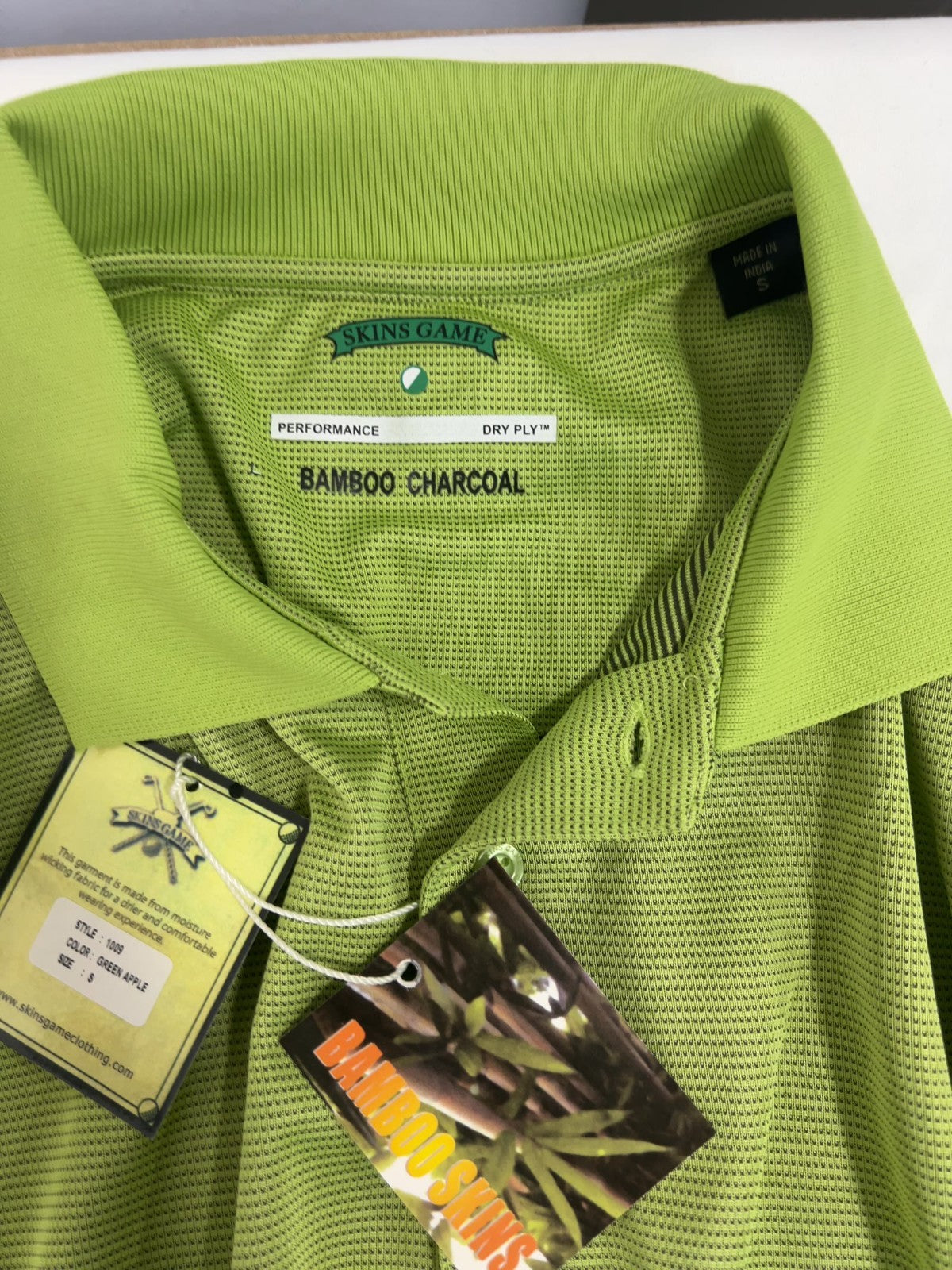 Skins Game Green Apple Bamboo Charcoal Dry Ply Performance Golf Polo Shirt Men's