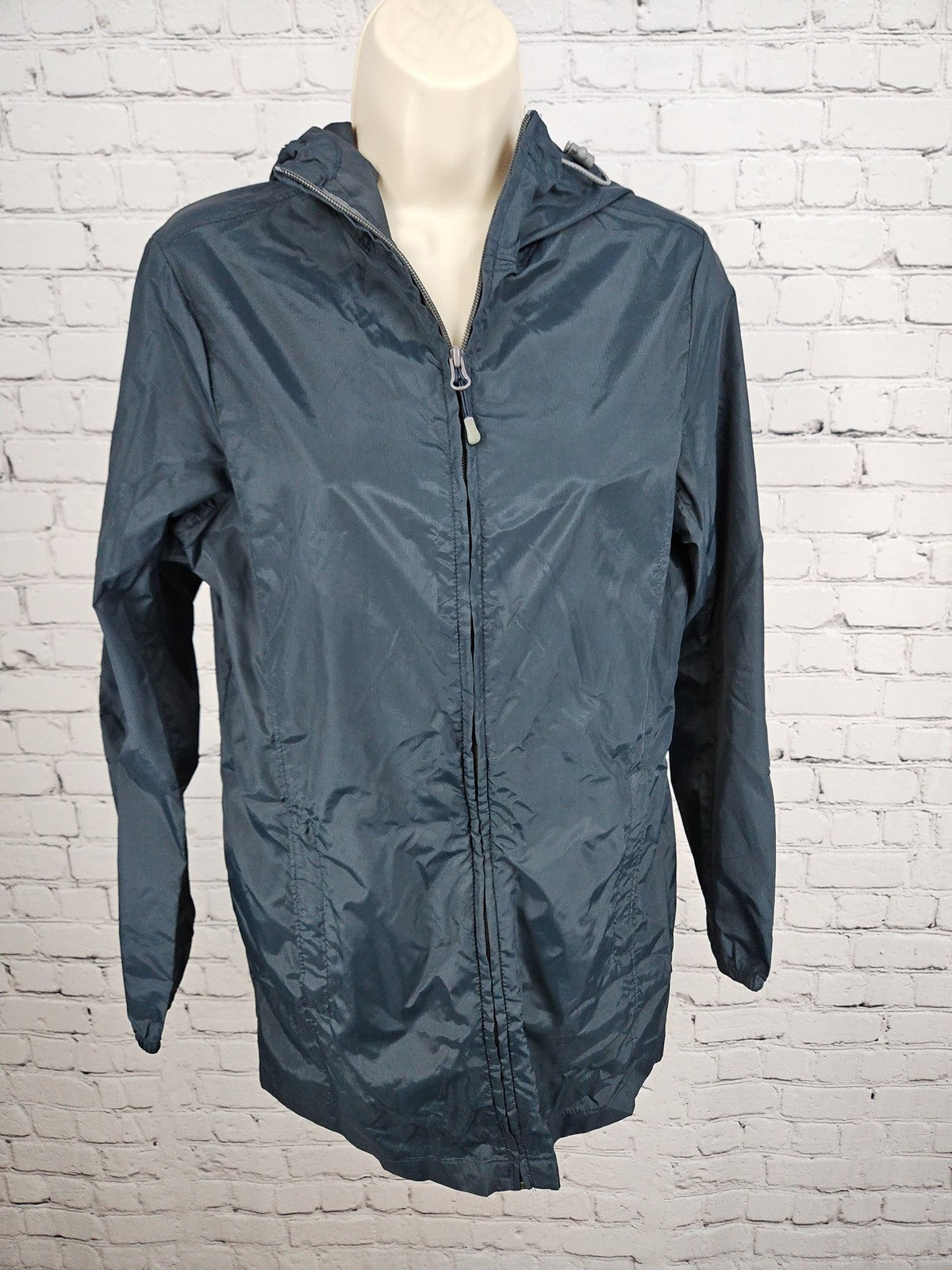 Lands' End Navy Hooded Full Zip Windbreaker Rain Jacket Women's XS