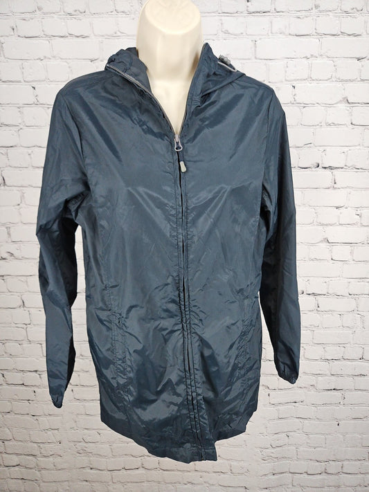 Lands' End Navy Hooded Full Zip Windbreaker Rain Jacket Women's XS