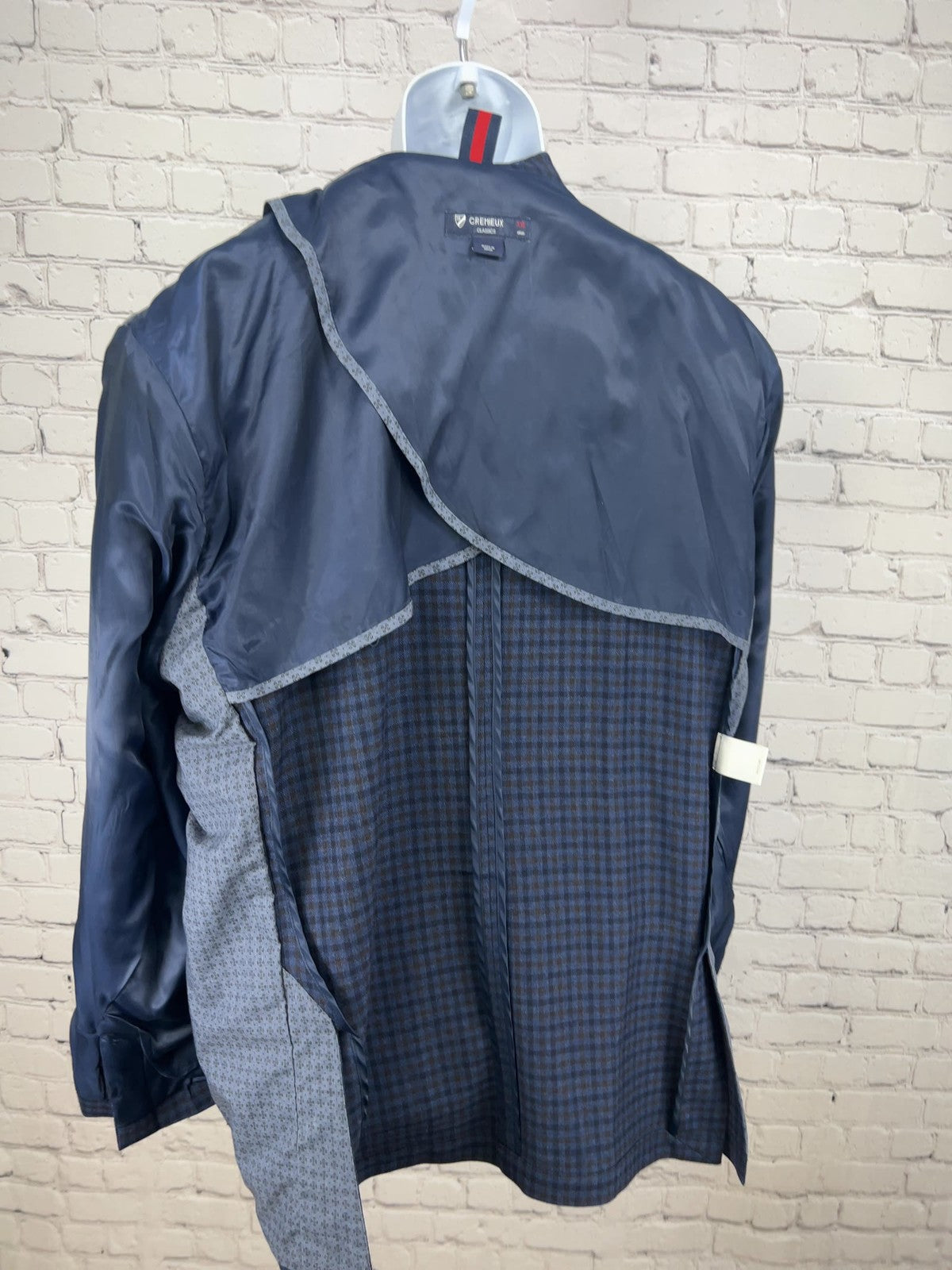 Cremieux Classics Blue Brown Gingham 100% Wool Elbow Patch Sport Coat XXL