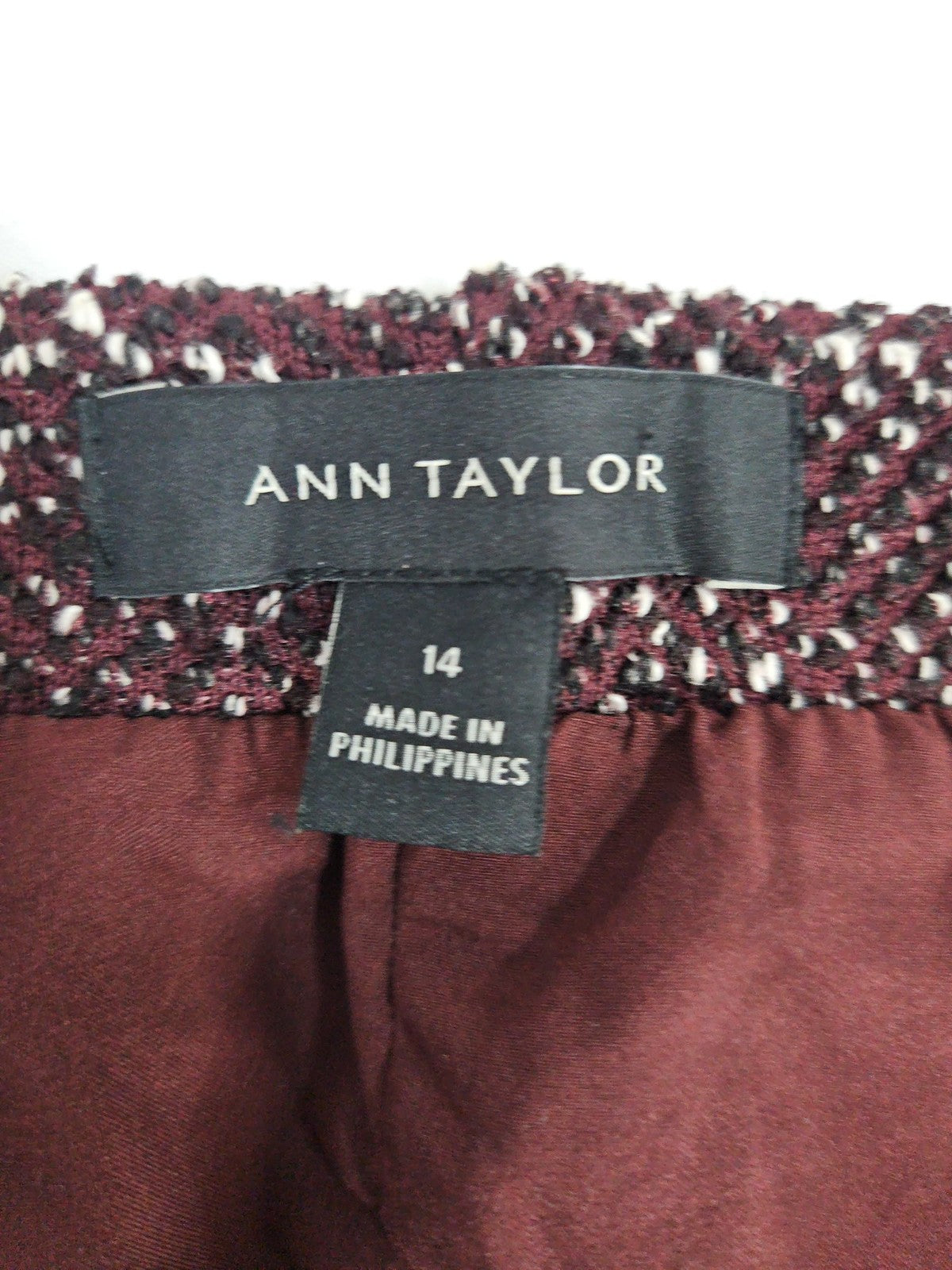 Ann Taylor Burgundy Tweed Herringbone Lined Pencil Skirt Women's 14