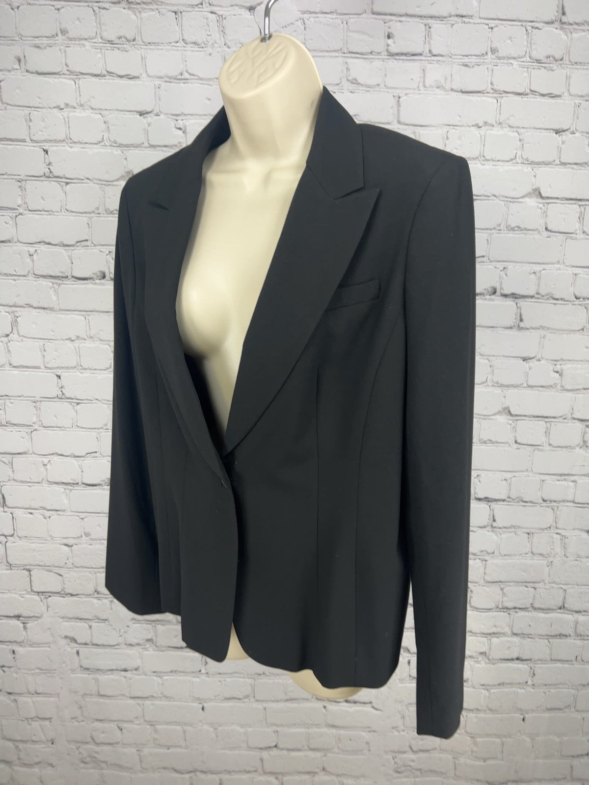 Anne Klein A Line Black Stretch Peak Lapel One Button Lined Blazer Jacket 10