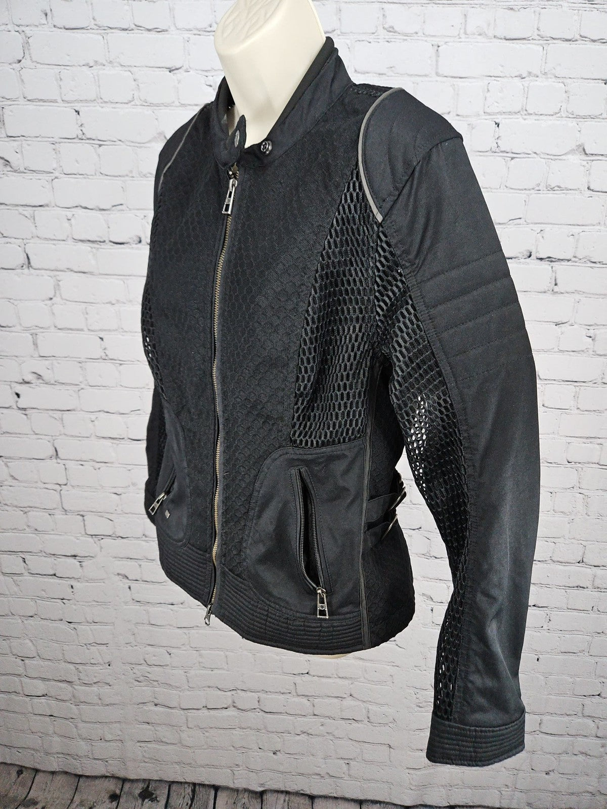 Harley Davidson Black Mesh Reflective Zip Front Moto Riding Jacket Women's M