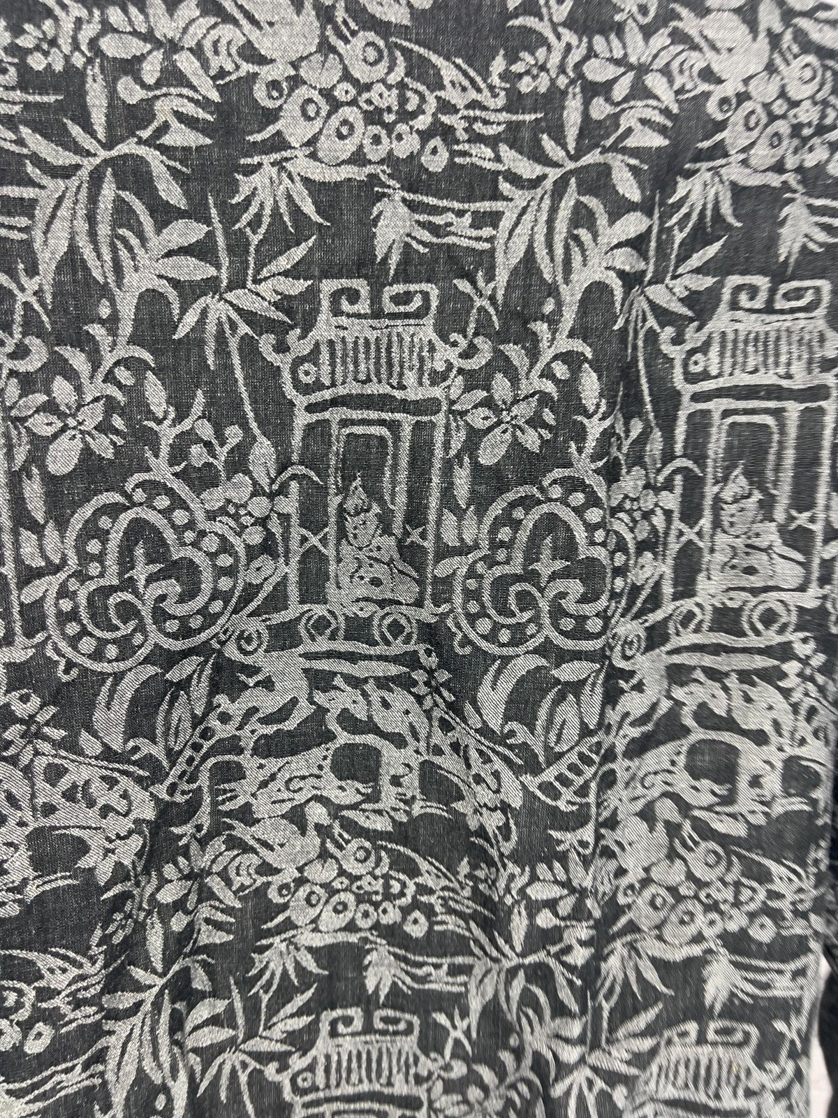 Chico's Black Gray Pagoda Jacquard Linen Blend 3/4 Sleeve Jacket 2 (US M)