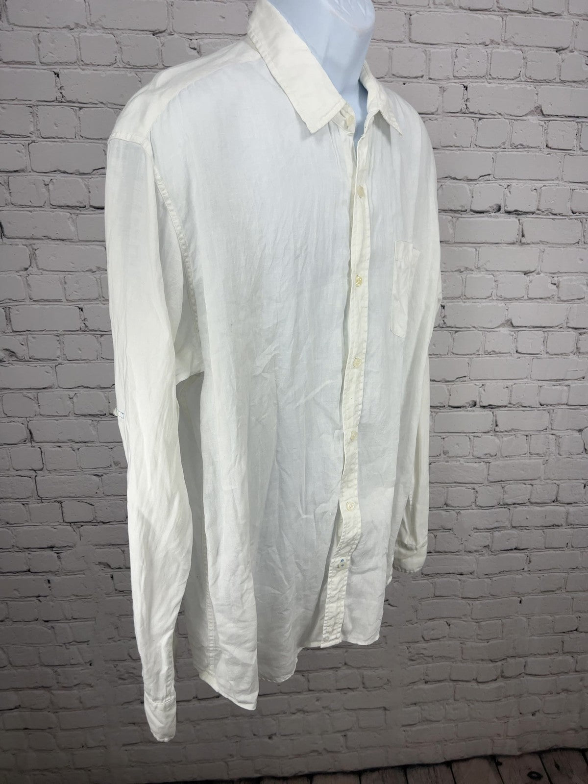 Toscana Aqua White 100% Linen Long Sleeve Button Up Pocket Shirt XL