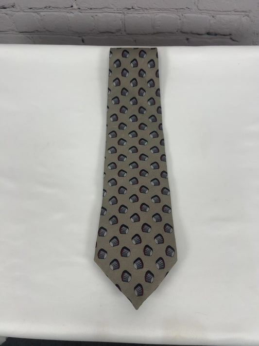 VTG Oscar de la Renta Taupe Gray Burgundy Geometric 100% Silk Neck Tie USA